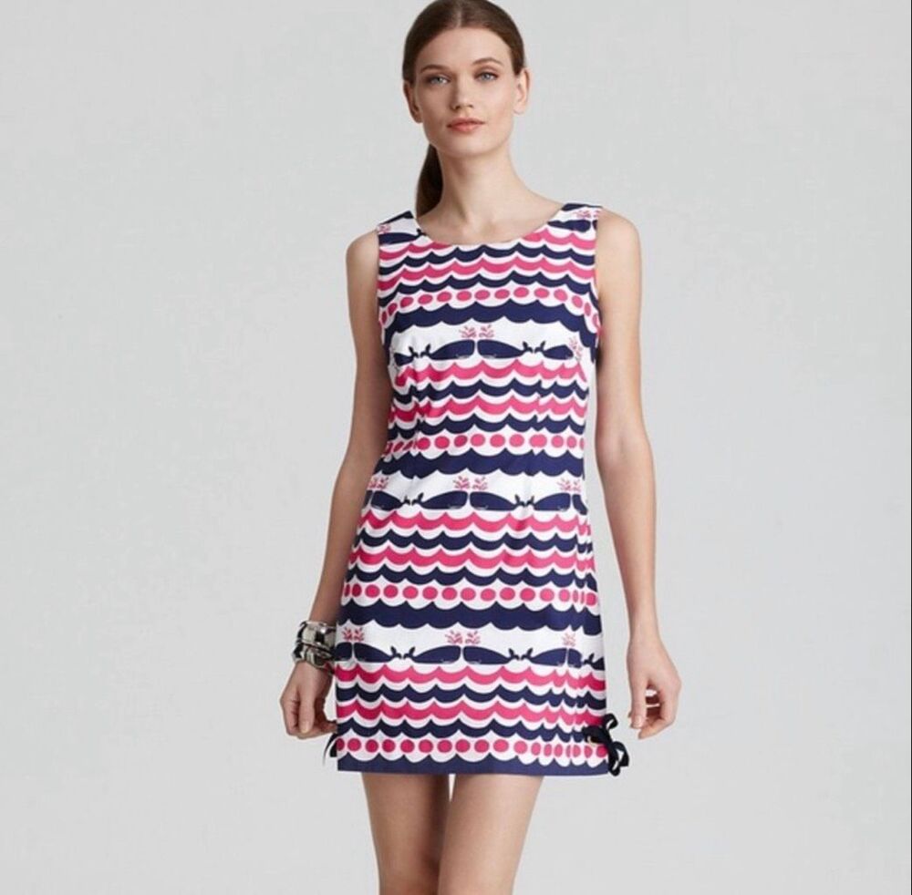 Lilly Pulitzer Delia shift dress Whales Tales print cotton size 14